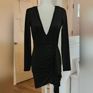 NWT'S- SUPERDOWN -Black Formal Dress with Front Ruffle- Bodycon - Size M